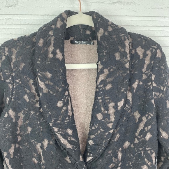 Nic + Zoe Black & Tan Lace Burnout Wool Blazer Jacket Size Petite Medium - Picture 3 of 15
